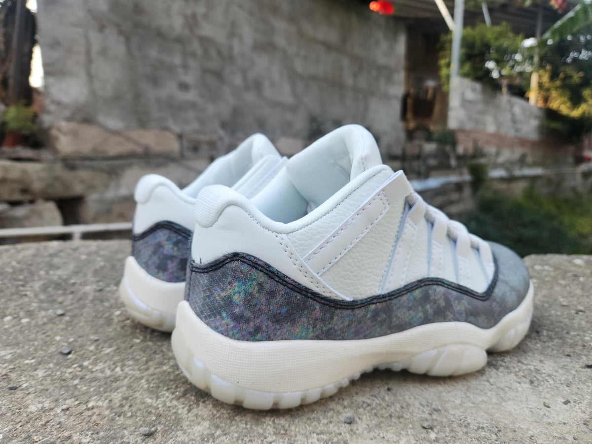 Air Jordan 11 Low White & Iridescent Snakeskin-Pattern Sneakers