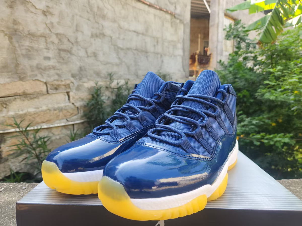 Air Jordan 11 Navy Blue & Yellow High-Top Sneakers