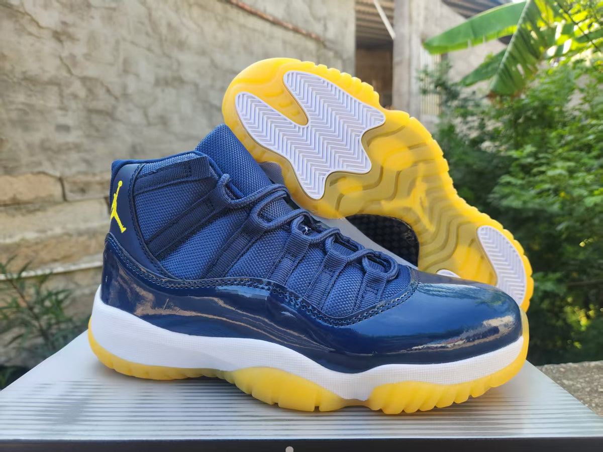 Air Jordan 11 Navy Blue & Yellow High-Top Sneakers
