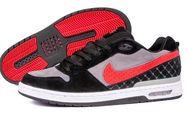 Black & Grey Low-Top Sneakers with Red Accents